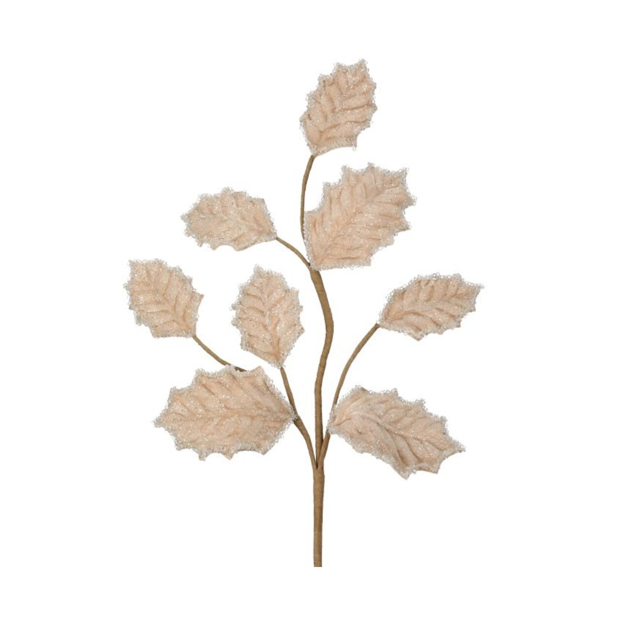 27" Taupe Beaded Iced Holly Leaf Pick – Glitter Christmas Greenery Stem for Wreaths & Holiday Decor-MTX75967-TAUP